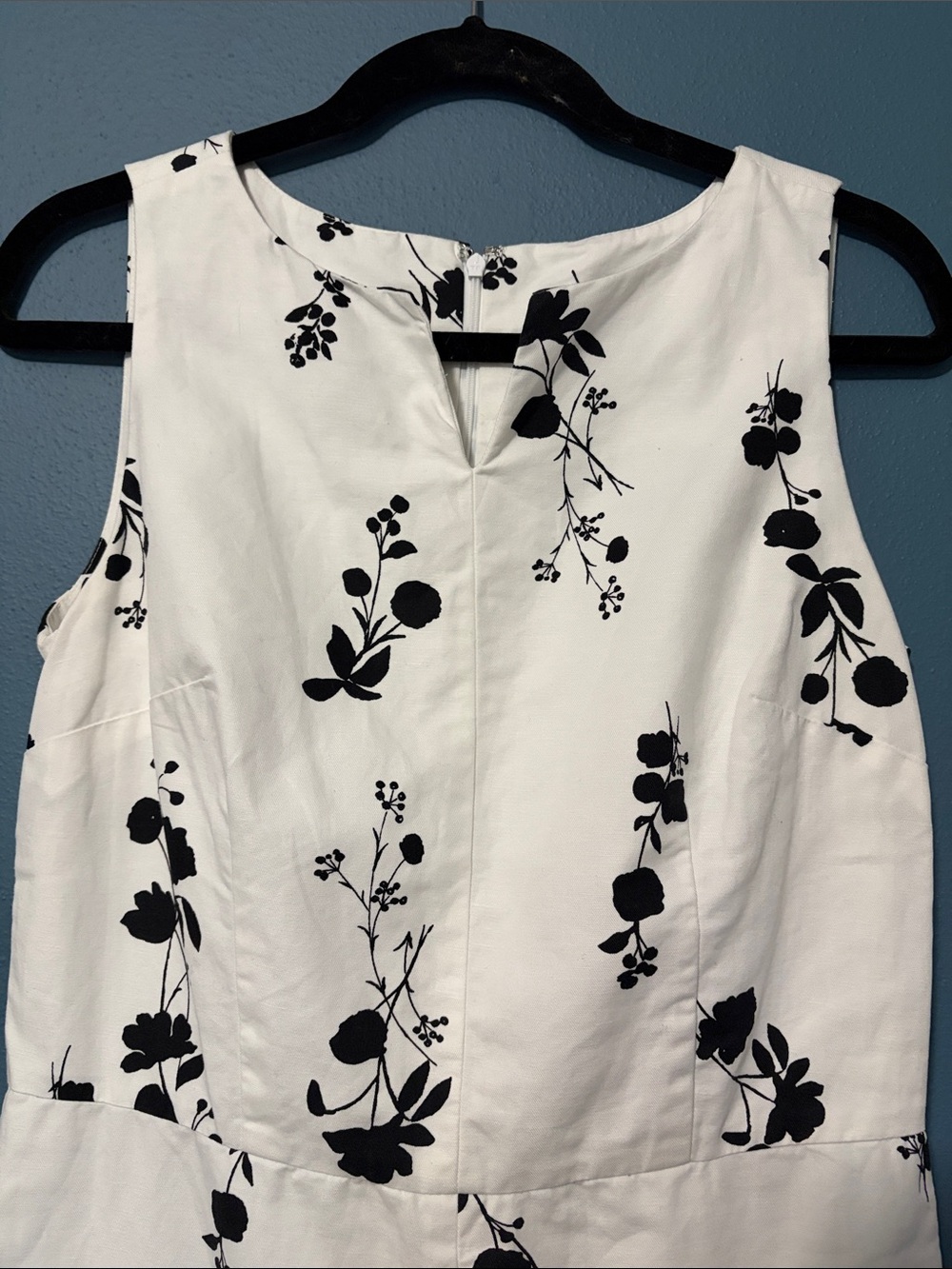 Ann Taylor Midi Sleeveless Sheath Dress Cotton Linen Black White Floral Size 4 - Picture 8 of 11